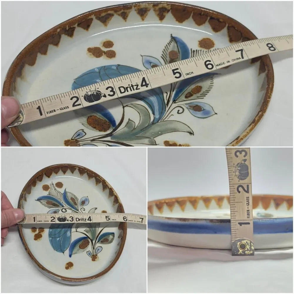 Vintage Ken Edwards Mexican Pottery Oval Serving Dish Tray Floral 7.5 Inches